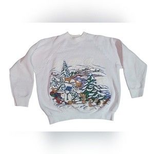 Vintage Christmas Winter Snowman Scenery Sweatshirt Size Large